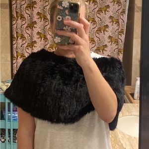 Adrienne Landau Black 100% Rabbit Fur Donut Shawl, One Size